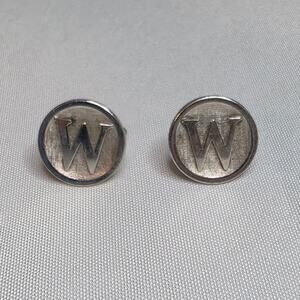 Vintage Silver Tone Cufflinks Round Circular Design with W Monogram Mens Formal